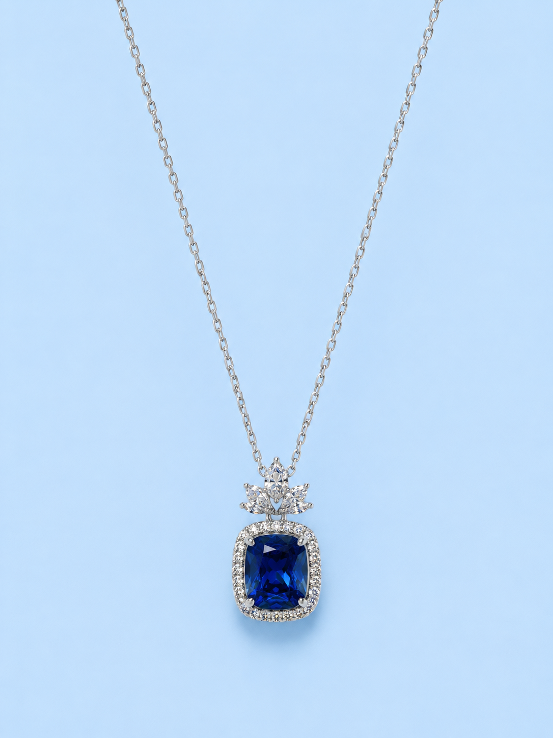 Silver 925 Rectangular Royal Blue Pendant Set