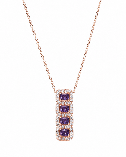 Silver 925 Rectangular Purple Pendant Set