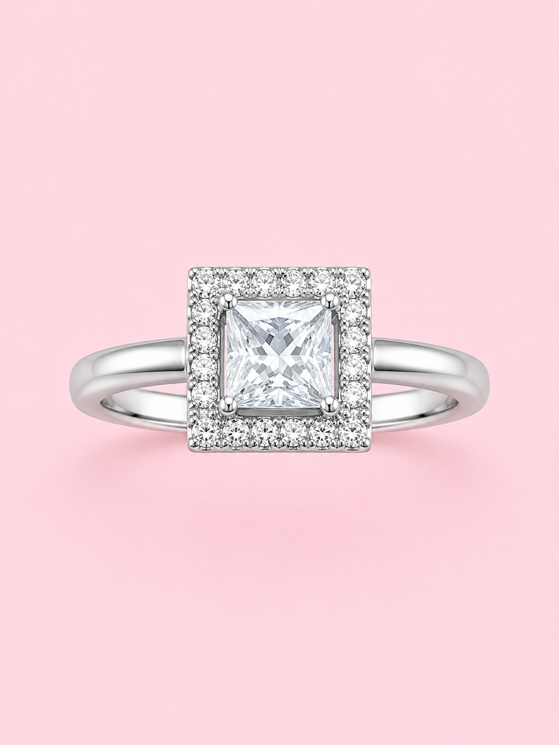 Silver 925 Square Princess-Cut Diamond Ring