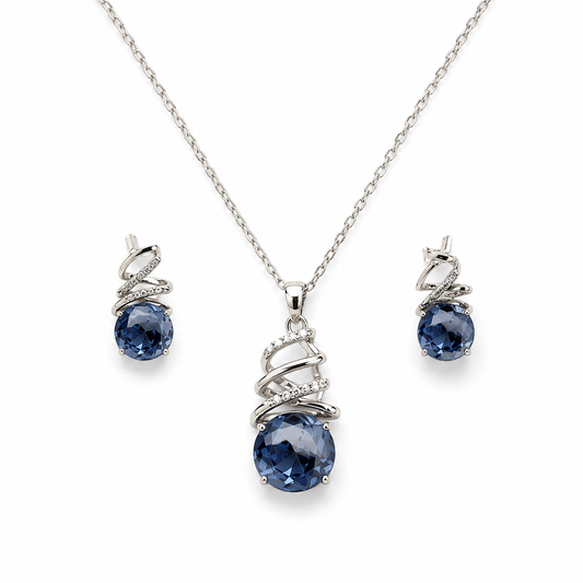 A Round Deep Blue Pendant Set