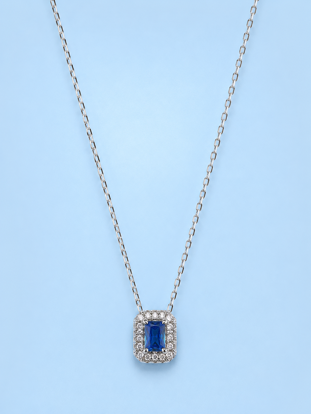Silver 925 Rectangular Blue Pendant Set