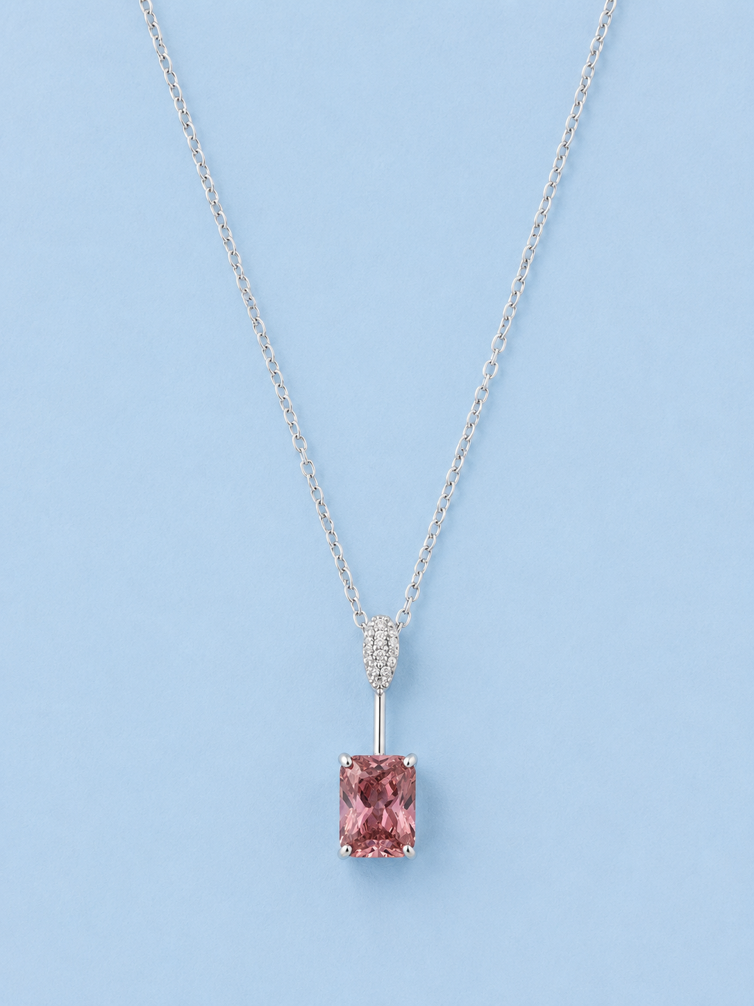 Silver 925 Pink Rectangular Pendant Set