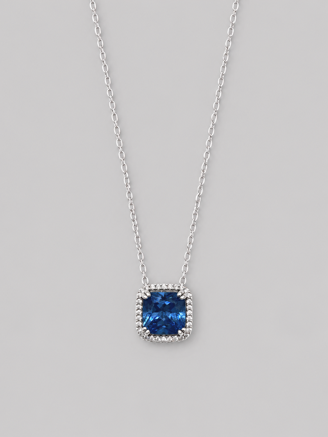 Silver 925 Square Blue Gemstone Pendant Set
