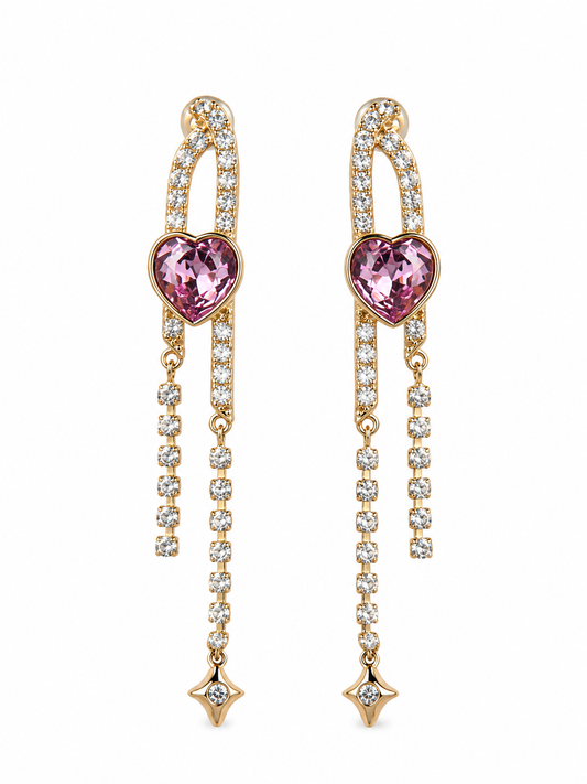 Pink Gemstone & White Pearl Drop Earrings