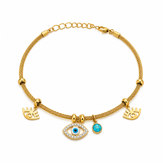 Turquoise Stone Evil Eye Pendant Bracelet