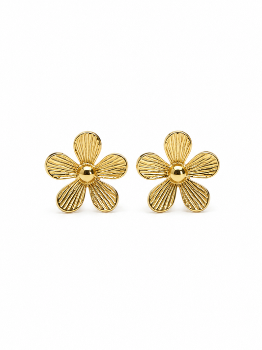 A Gold-Toned Flower-Shaped Earrings
