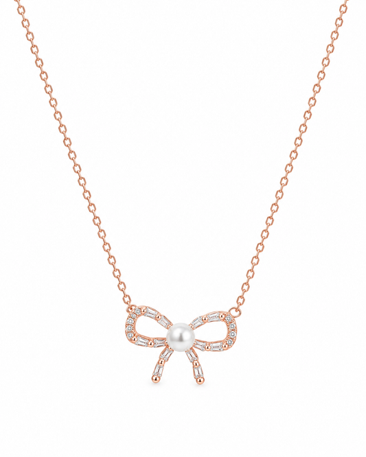 Silver 925 Gold Bow Shaped Necklace