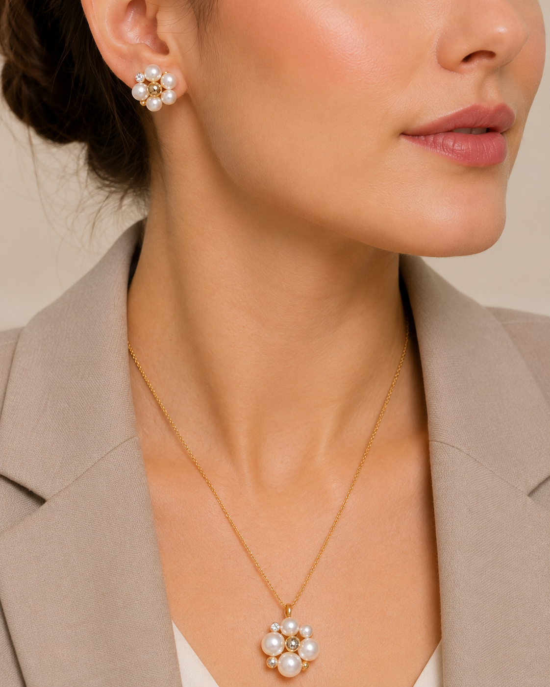 A Flower-Shaped Pearl Pendant Set