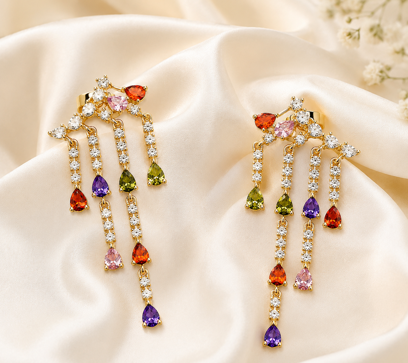 Gold Multicolor Gemstone Dangle Earrings