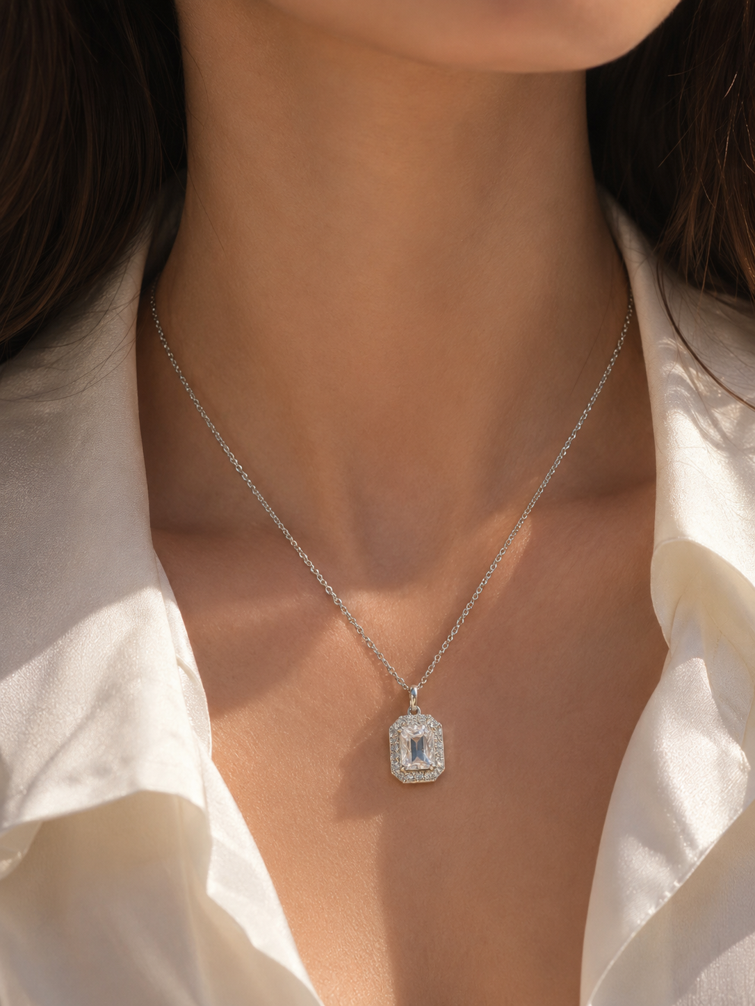 Silver 925 Rectangular Halo Pendant
