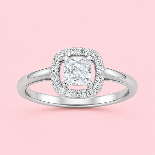 Silver 925 Cushion-Cut Diamond Ring