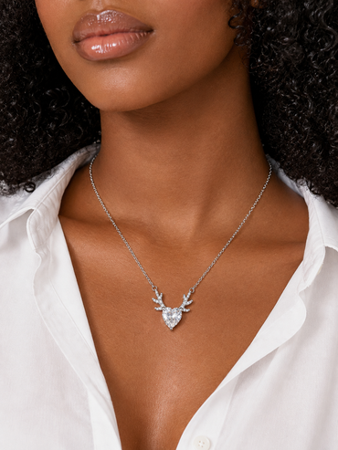 Silver 925 Heart-Shaped Antler Crystal Pendant Set