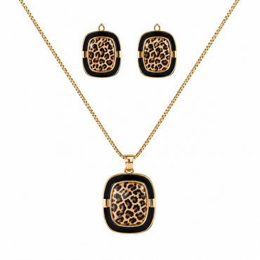 Gold-Tone Leopard-Print Enamel Pendant Set
