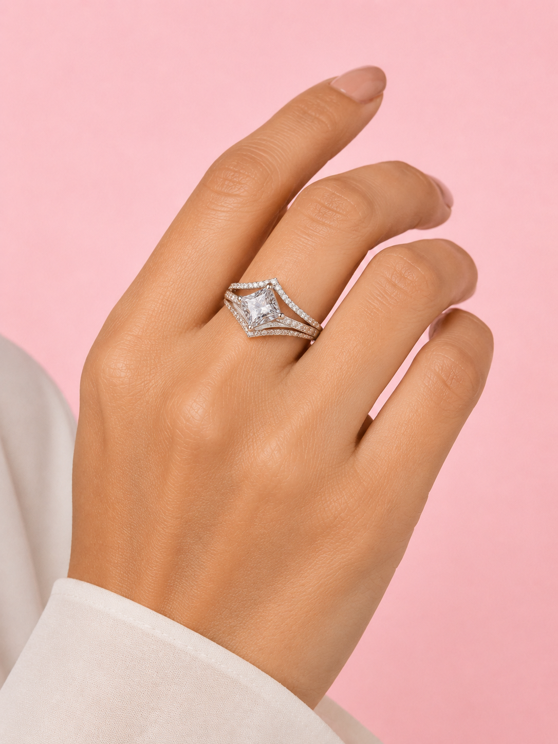 Silver 925 Princess-Cut Diamond Ring