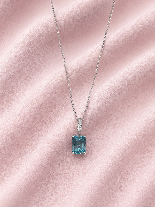 Silver 925 Blue Rectangular Pendant Set