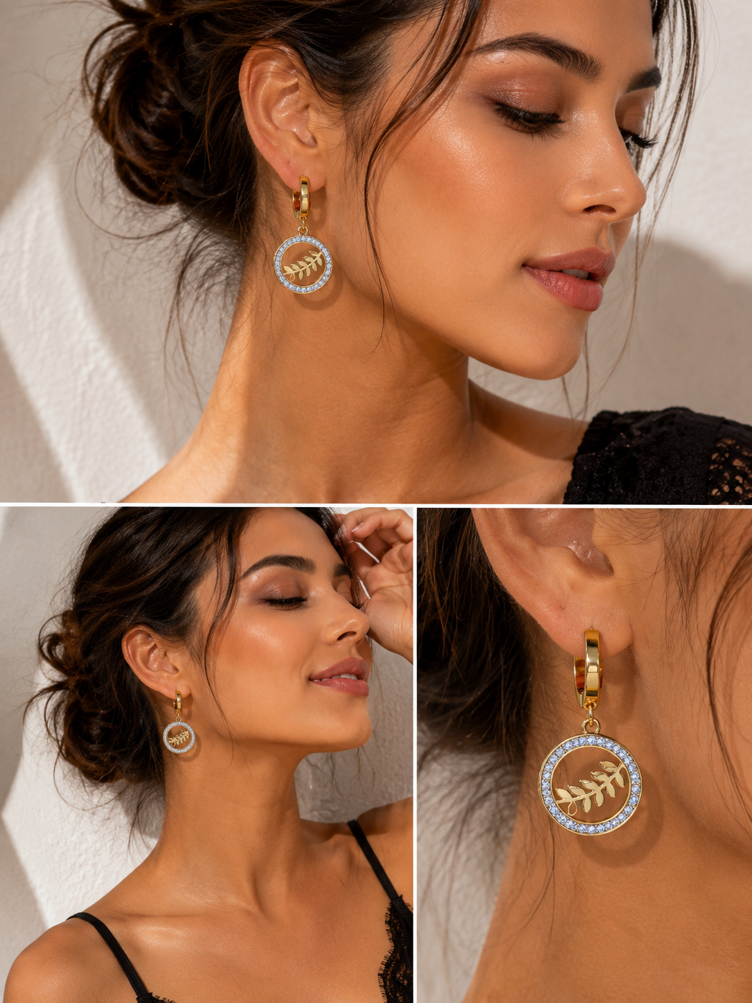 A 18k Gold Stainless Steel Leaf Drop Hoops