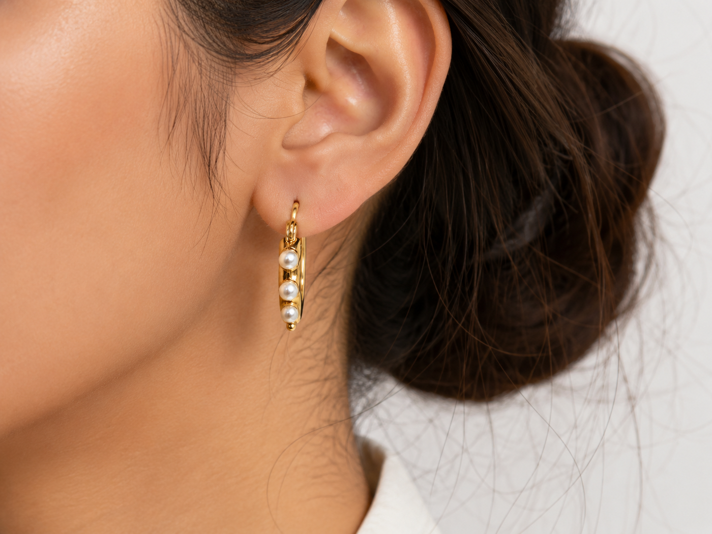 Huggie Pearl Hoop Earrings