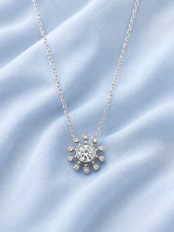 Silver 925 Round-Cut Center Stone Pendant Set
