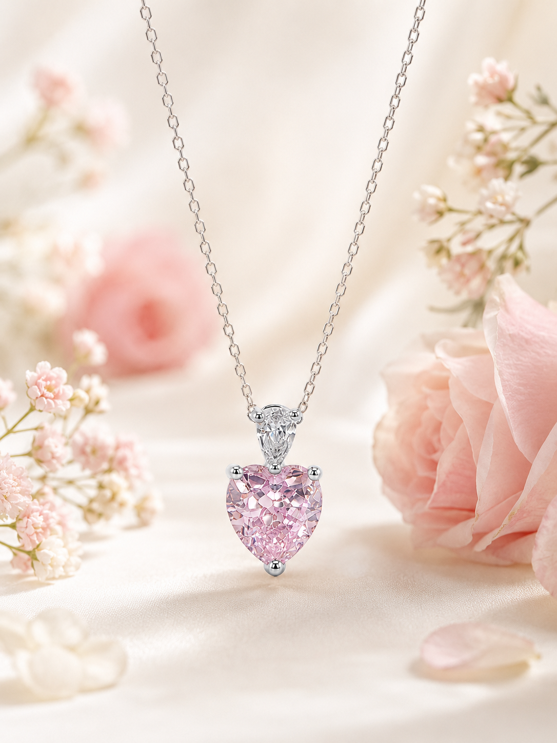 Silver 925 Heart-Shaped Pink Gemstone Pendant set