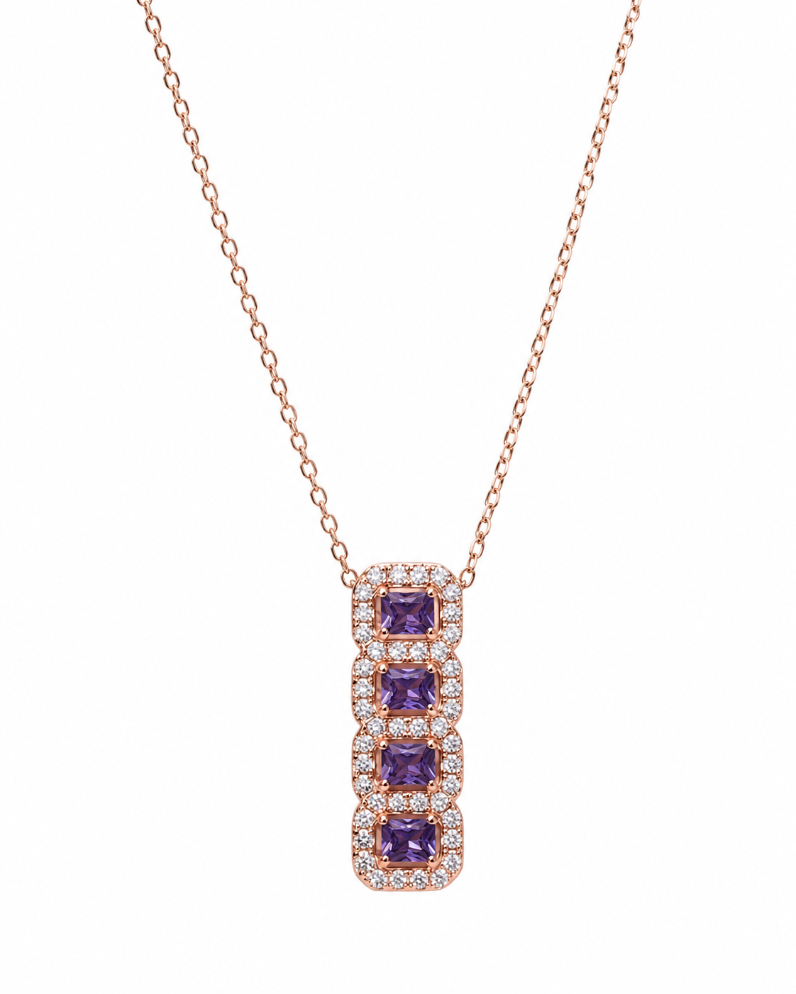 Silver 925 Rectangular Purple Pendant Set