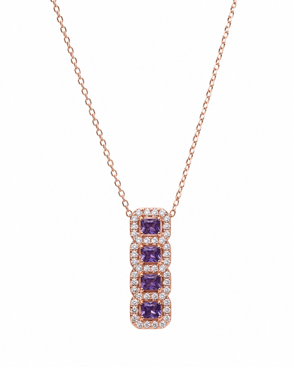 Silver 925 Rectangular Purple Pendant Set