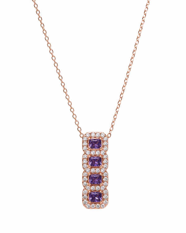 Silver 925 Rectangular Purple Pendant Set