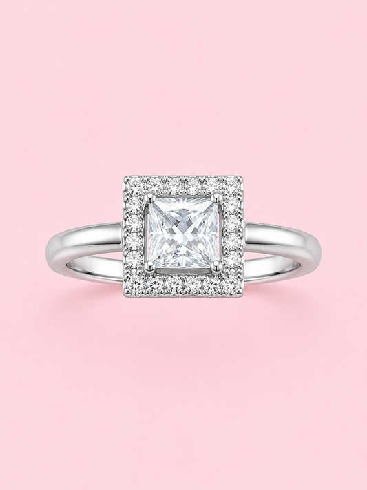 Silver 925 Square Princess-Cut Diamond Ring
