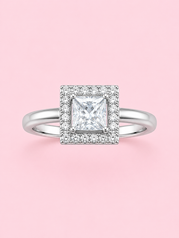 Silver 925 Square Princess-Cut Diamond Ring