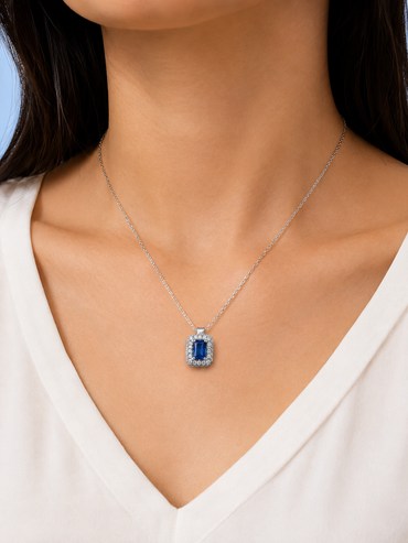 Silver 925 Rectangular Blue Pendant Set