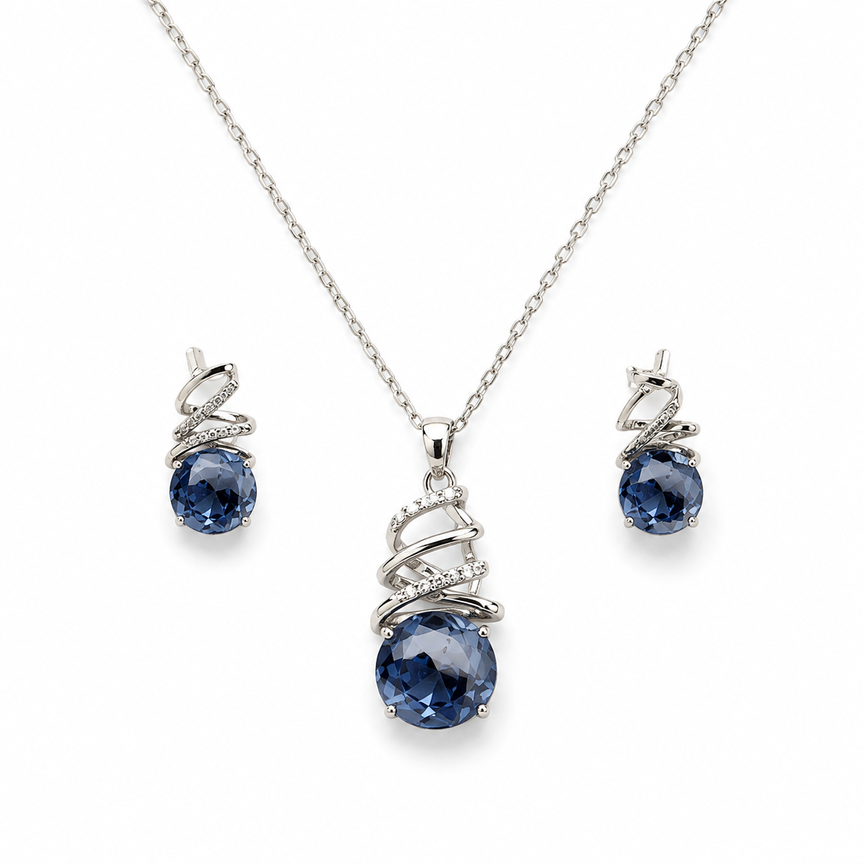 A Round Deep Blue Pendant Set