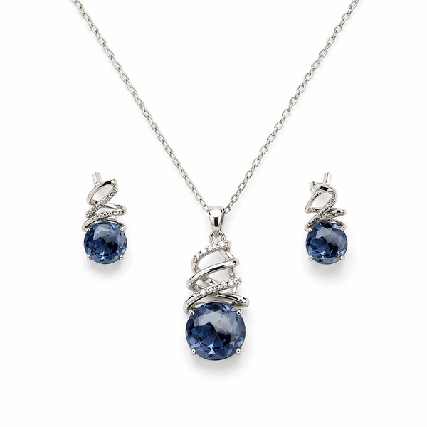A Round Deep Blue Pendant Set