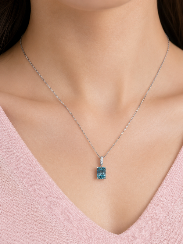 Silver 925 Blue Rectangular Pendant Set