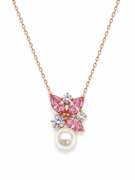 Silver 925 Marquise-Cut Pink Diamonds Pendant Set