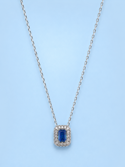 Silver 925 Rectangular Blue Pendant Set