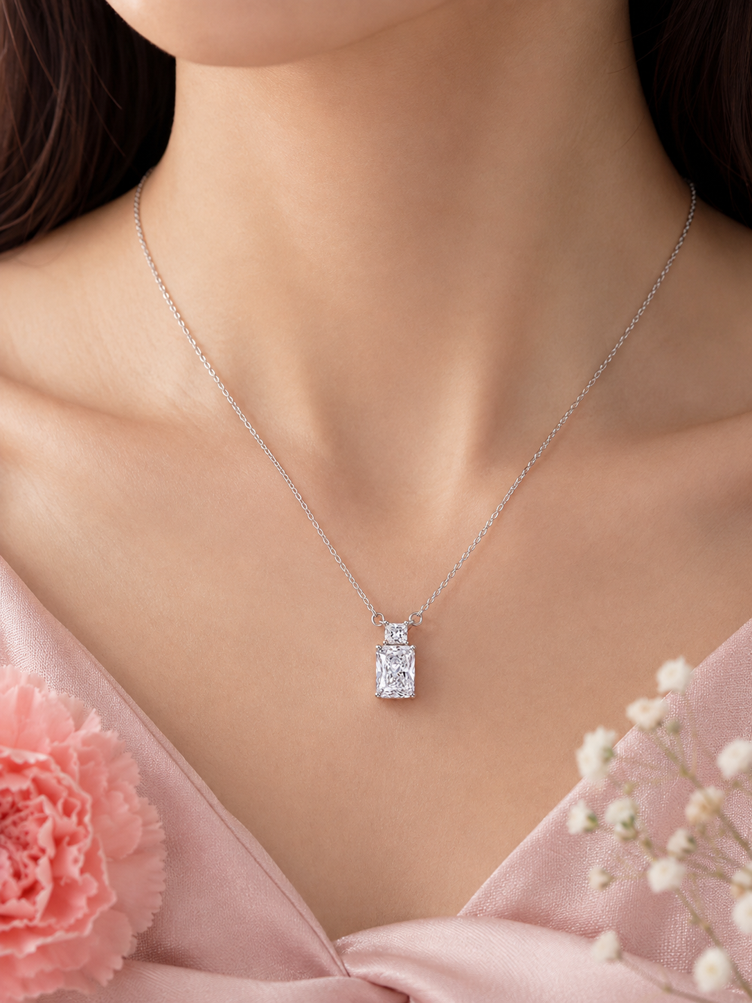Silver 925 Rectangular Pendant Set
