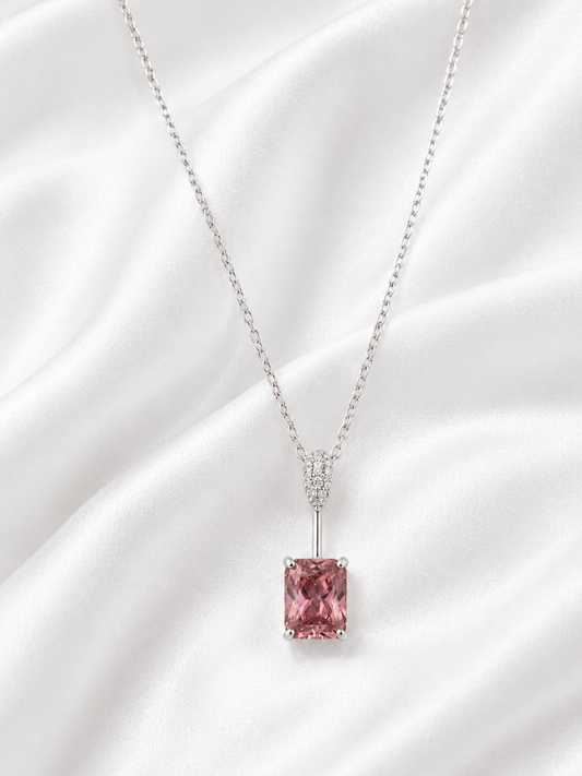 Silver 925 Pink Rectangular Pendant Set