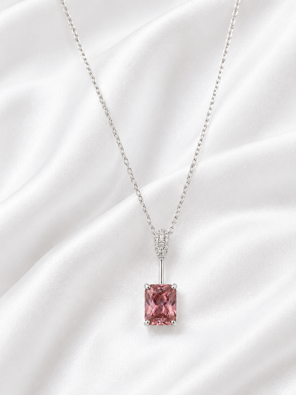 Silver 925 Pink Rectangular Pendant Set