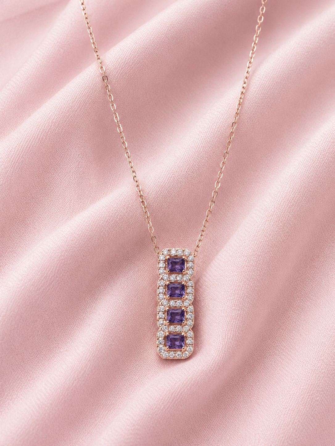Silver 925 Rectangular Purple Pendant Set