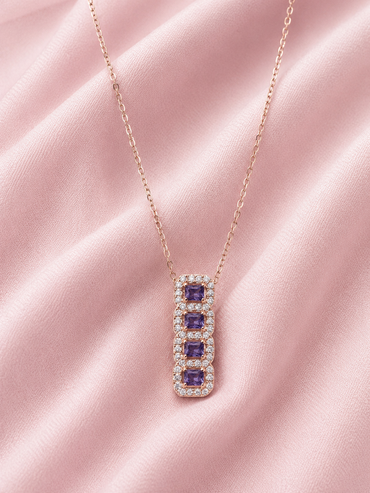 Silver 925 Rectangular Purple Pendant Set
