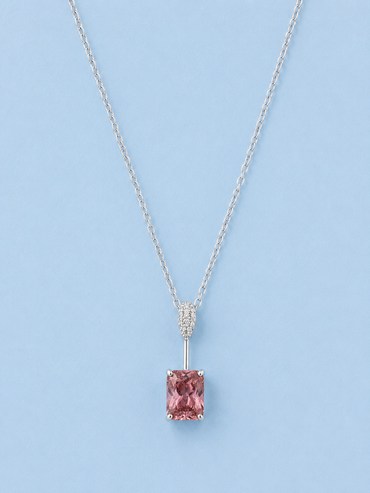 Silver 925 Pink Rectangular Pendant Set