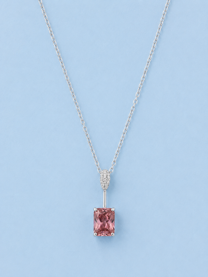 Silver 925 Pink Rectangular Pendant Set