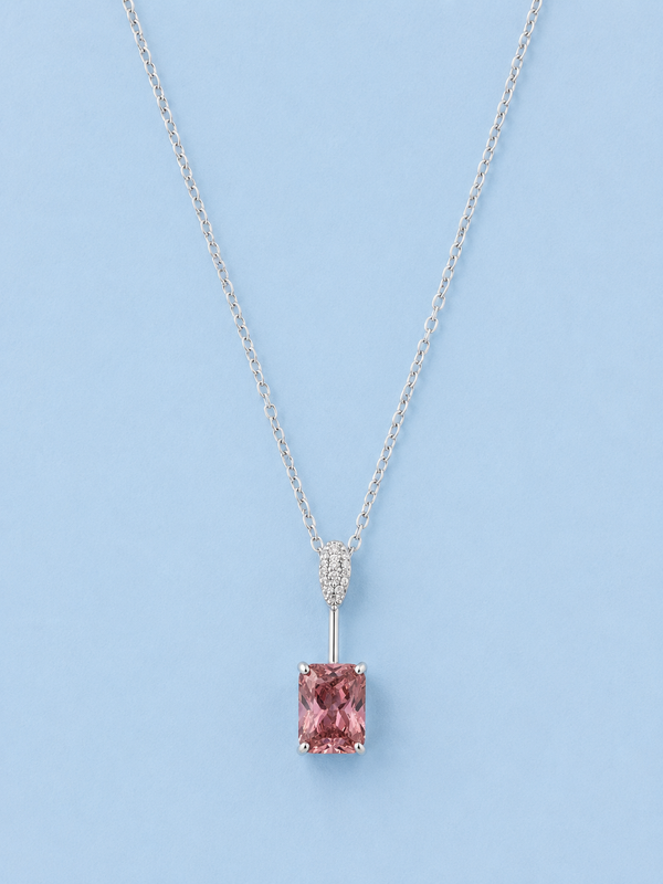 Silver 925 Pink Rectangular Pendant Set