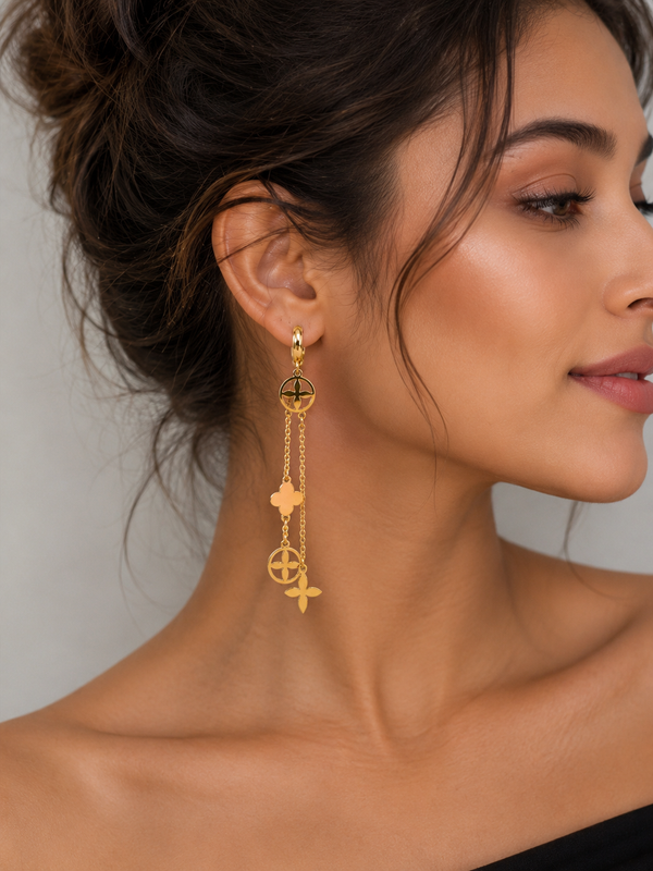 Golden Floral Dangle Earrings