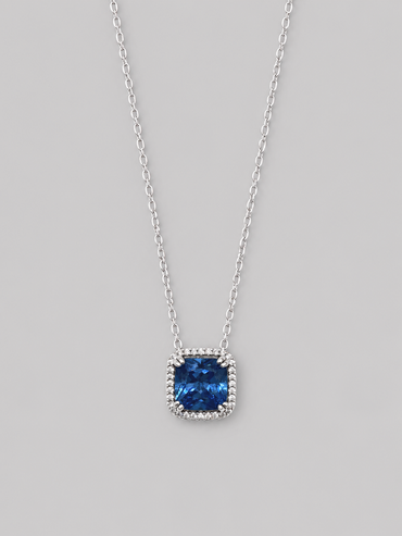 Silver 925 Square Blue Gemstone Pendant Set
