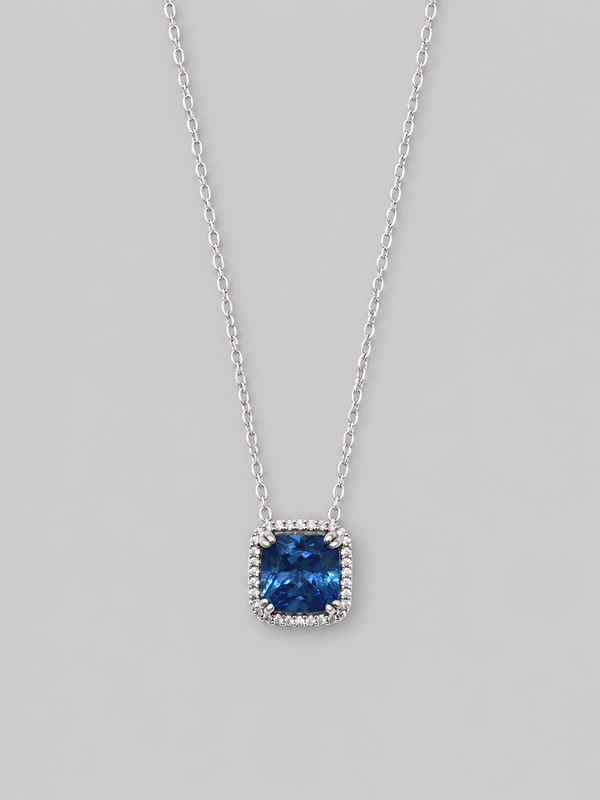 Silver 925 Square Blue Gemstone Pendant Set