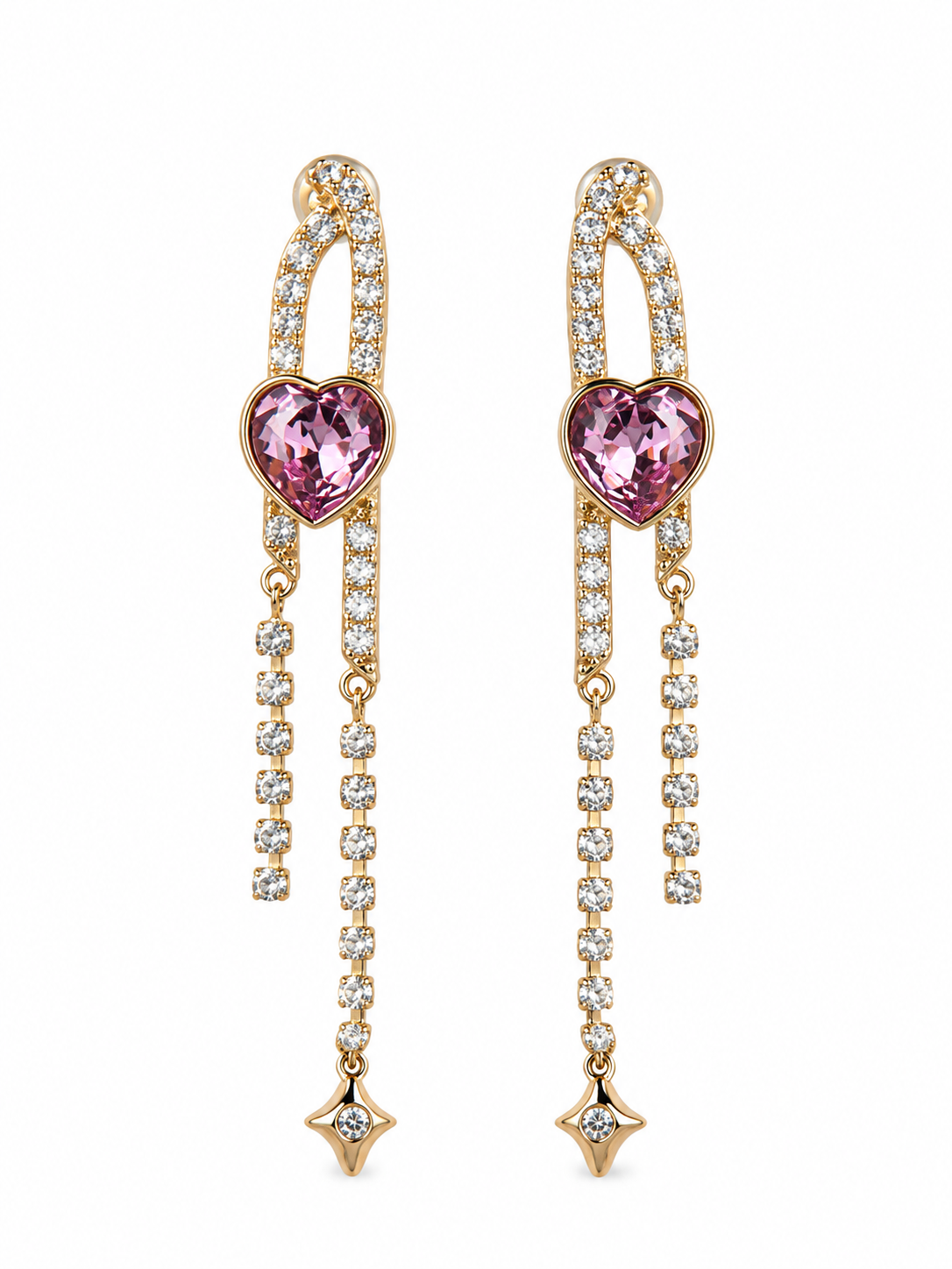 Pink Gemstone & White Pearl Drop Earrings