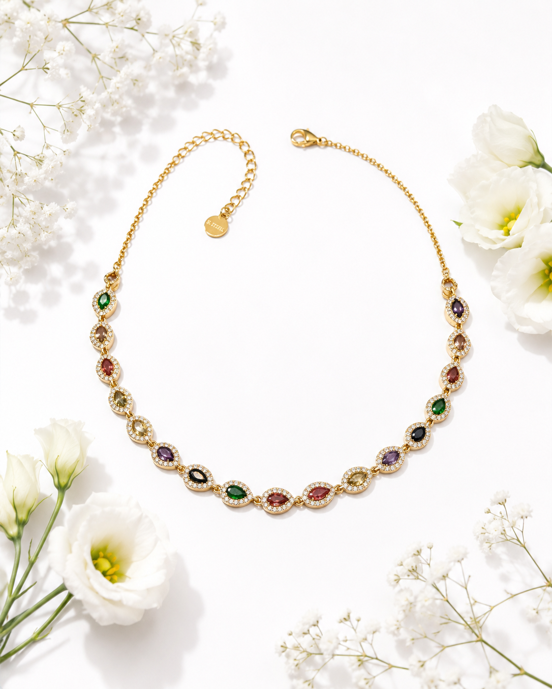 Colorful Gemstone Chain Necklace
