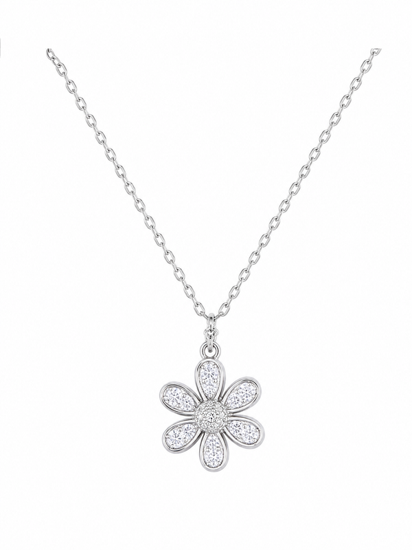 Silver 925 Tone Flower Pendant Set
