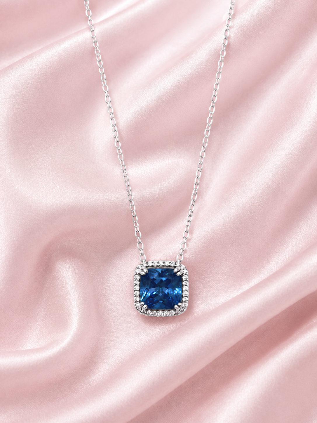 Silver 925 Square Blue Gemstone Pendant Set