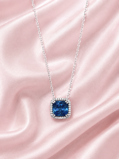 Silver 925 Square Blue Gemstone Pendant Set